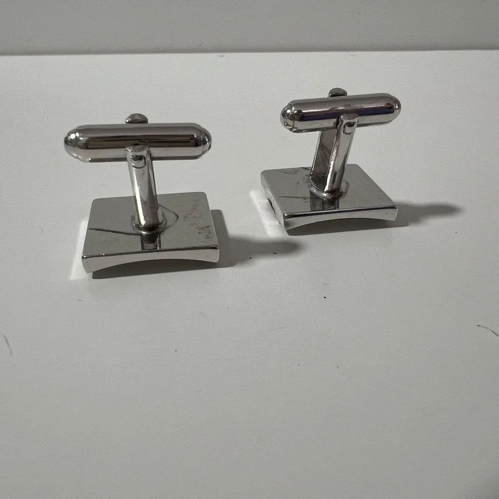 Vintage Anson Silver tone‎ square cufflinks w mixed metal rectangle bullet back
